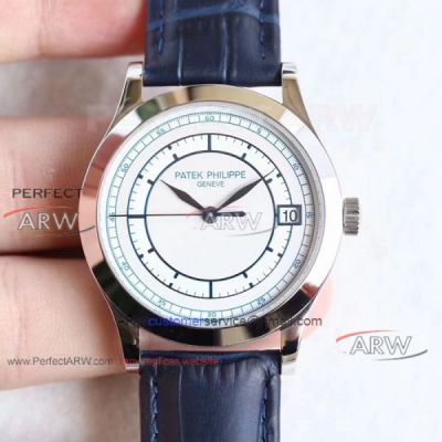 Perfect Replica Patek Philippe Calatrava White Dial Black Leather Strrap 5296R Copy Watch